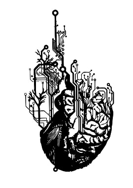 Brain Circuitry Black and White Art