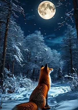 Fox Gazing at the Moon