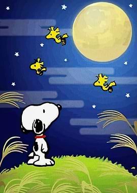 Snoopy and Woodstock Moon Gazing