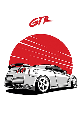 Nissan GTR Illustration with Rising Sun