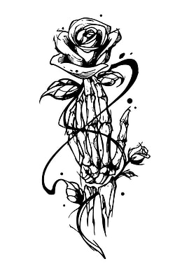 Rose and Skeleton Hand Illustration