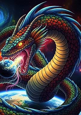 Cosmic Dragon Serpent Over Earth
