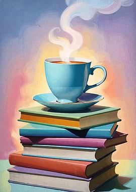Coffee cup on books illustration