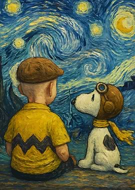 Charlie Brown and Snoopy Starry Night