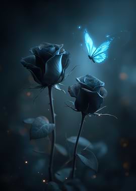 Blue Roses and Butterfly