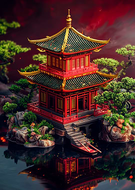 Red and Gold Asian Pagoda
