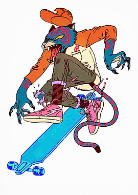 Skateboarding Tiger Character Illustration
