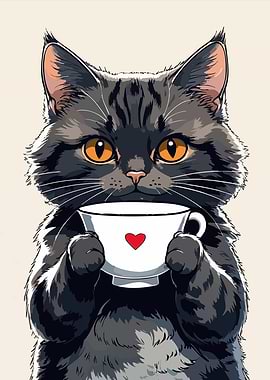 Cat with Tea Cup