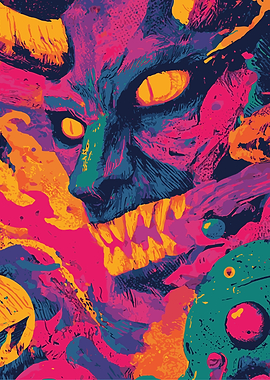Colorful Demon Face Illustration