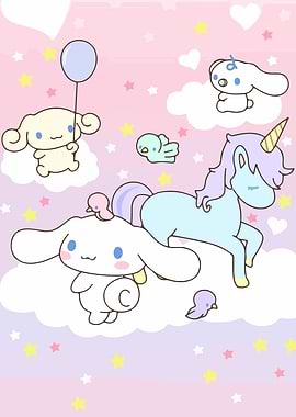 Cinnamoroll and Unicorn Cartoon Illustration
