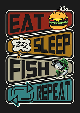 Eat, Sleep, Fish, Repeat Funny Fisherman Poster