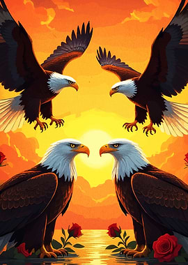 Four Eagles at Sunset
