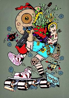 Skateboarding Eyeball Cartoon Character