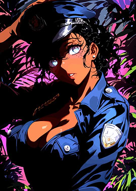 Anime Police Officer in Tropical Setting