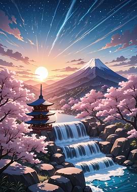 Japanese Pagoda at Mount Fuji