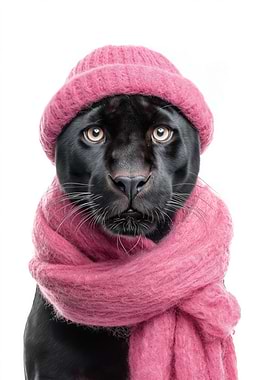 Melanistic Jaguar in Pink Winter Wear