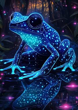 Glowing Blue Frog Dark Water