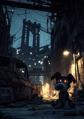Post-Apocalyptic Dog in City Ruins