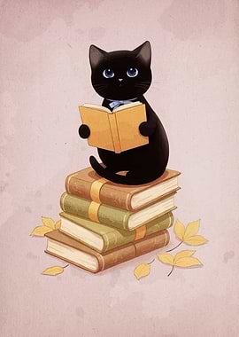 Black Cat Reading on Books