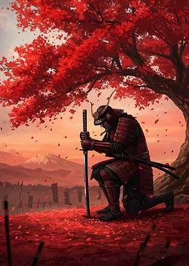 Samurai Under Red Maple Tree