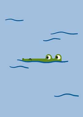 Cartoon Crocodile Swimming in Blue Water