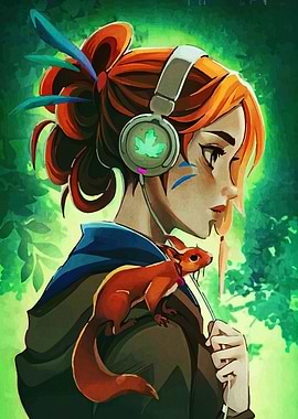 Girl with Squirrel and Headphones