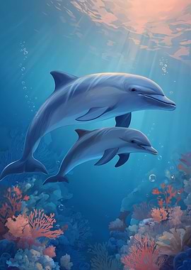 Dolphins Family in the ocean