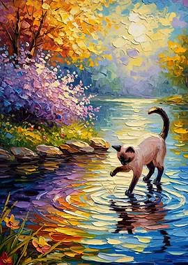 Siamese Cat in Water Painting