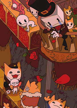 Cartoon characters in a theatrical setting