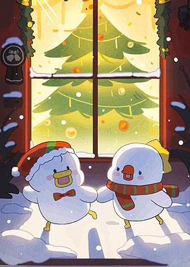 Festive Ducks Christmas Window Scene