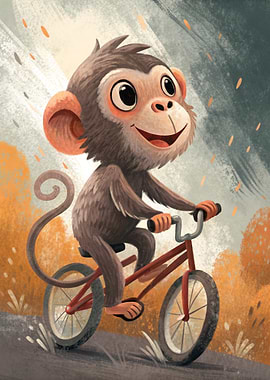 Monkey on a Bicycle Illustration