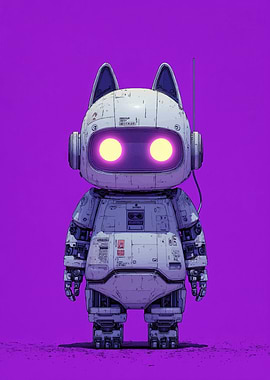 Cat-like Robot on Purple Background