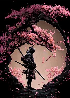Samurai under Cherry Blossom Tree