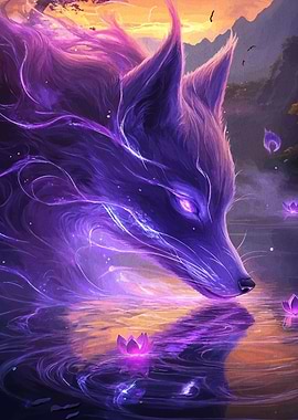 Purple Fox Drinking Water