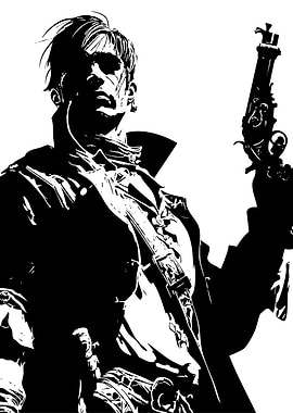 Black and White Gunslinger Illustration