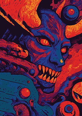 Demonic Creature with Horns and Fangs