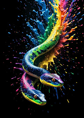 Colorful Snake Twins with Paint Splatter