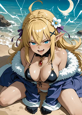 Anime Elf Girl on Beach