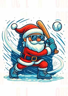 Santa Claus playing baseball cartoon
