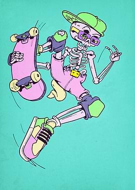 Skateboarding Skeleton with Style