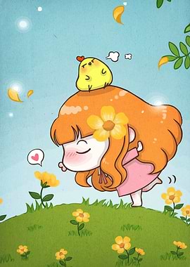 Girl Chick Flower Field