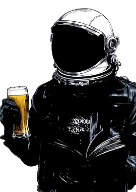 Astronaut with Beer and Book