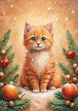 Ginger Kitten Christmas Portrait