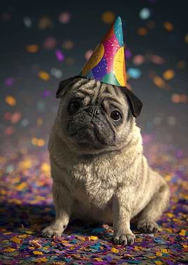 Pug with Party Hat