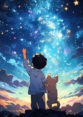 Boy and Dog Stargazing