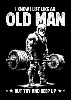 Old Man Lifting Weights Illustration