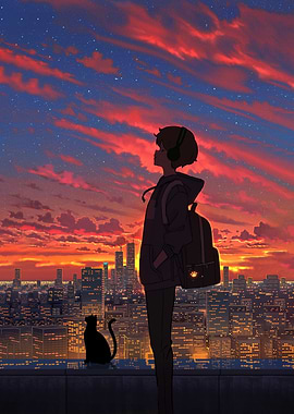City Sunset Anime Scene