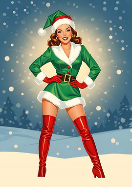 Christmas Elf Pin-Up Girl Illustration