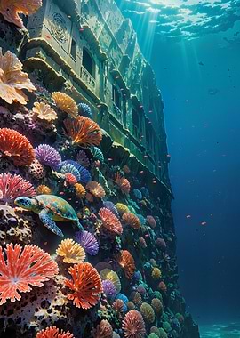 Underwater Ruins Turning into Coral Reef