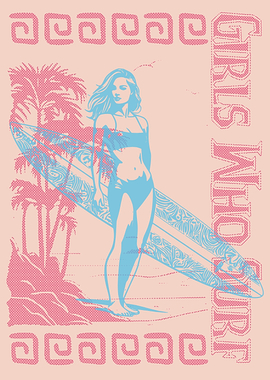 Girls Who Surf Beach Illustration